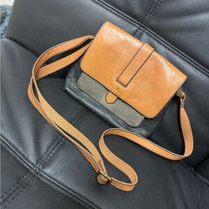 Fossil Tan and Black Crossbody Bag